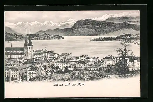 AK Luzern, Gesamtansicht mit Blick auf die Alpen