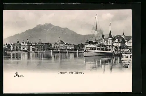 AK Luzern, Teilansicht mit Bootsanleger und Pilatus