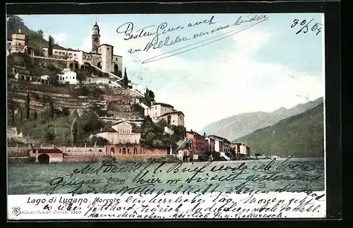 AK Morcote, Ortspartie vom See aus gesehen