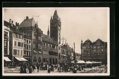 AK Basel, belebter Marktplatz