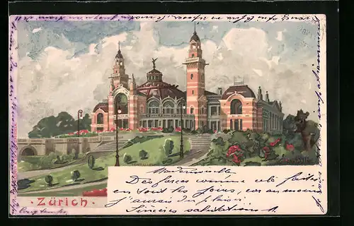 Künstler-AK Zürich, Tonhalle mit Anlagen