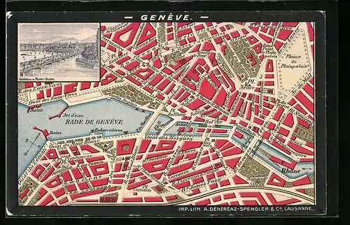 AK Genéve, Stadtplan mit Strassen, Gesamtansicht der Stadt