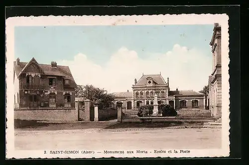 AK Saint-Simon, Monument aux Morts, Ecoles et la Poste