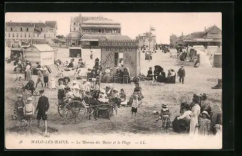 AK Malo-les-Bains, Le Bureau des Bains et la Plage