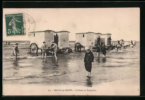 AK Malo-les-Bains, Cabines et Baigneurs
