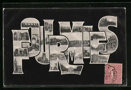 AK Fourmies, Ortsansichten im Schriftzug