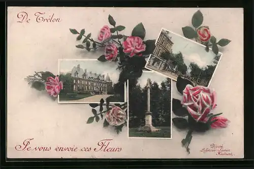 AK Trélon, Gebäudeansicht, Denkmal, Ortspartie