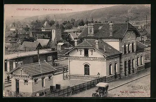 AK Charleval, Vue d`ensemble sur la Gare, Bahnhof