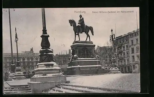 AK Hamburg, Kaiser Wilhelm-Denkmal am Rathausmarkt