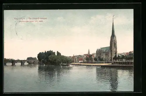 AK Frankfurt-Sachsenhausen, Dreikönigskirche mit Insel