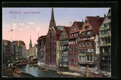 AK Alt-Hamburg, Deichstrassenfleet mit Gechäften