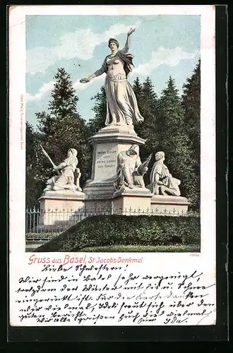 AK Basel, St. Jacobs-Denkmal