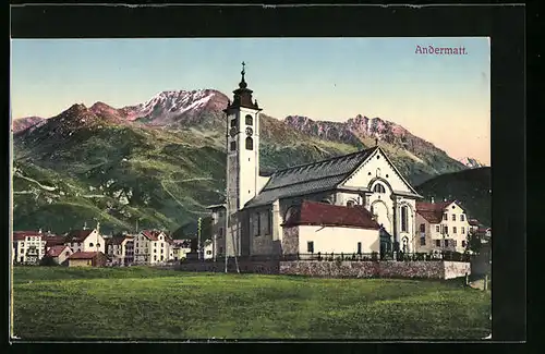 AK Andermatt, Ortspartie mit Kirche
