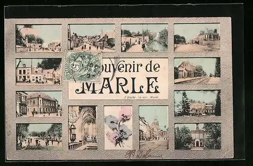 AK Marle, la Gare, l'Église, Une Rue