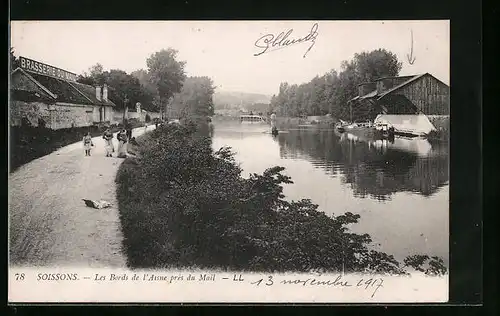 AK Soissons, Les bords de l`Aisne près du Mail