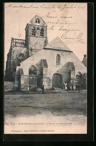 AK Montreuil-aux-Lions, L`Église en Réparations