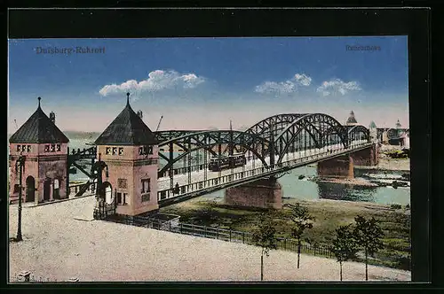 AK Duisburg-Ruhrort, Strassenbahn auf der Ruhrbrücke