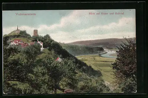 AK Volmarstein, Blick auf Ruine und Ruhrtal