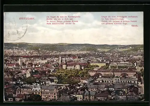 AK Stuttgart, Stadtpanorama aus der Vogelschau