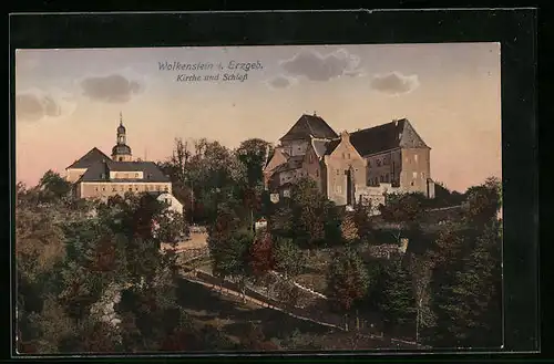 AK Wolkenstein / Erzgeb., Kirche und Schloss