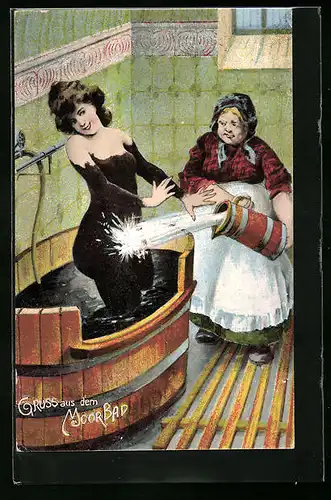 AK Frau macht ein Moorbad, Badekultur