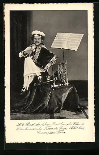 AK Lili Bart mit Akkordeon, Trompete und Mundharmonika