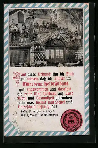 AK München, Münchner Hofbräuhaus, Urkunde