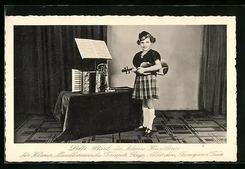 AK Lilli Bart, die kleine Künstlerin für Klavier, Mundharmonika, Trompete, Geige, Akkordeon, Gesang und Tanz