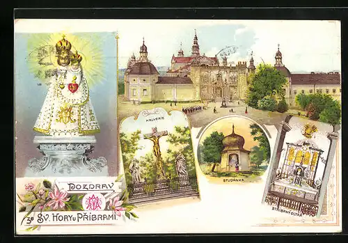 Lithographie Pribram, Kalvarie, Sv. Hory, Studanka & Tribrny Oltar