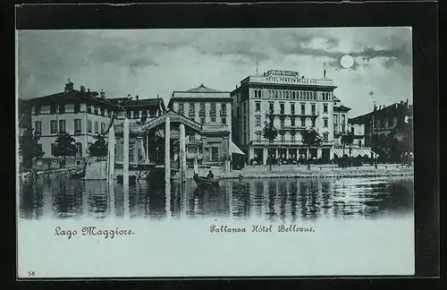 Mondschein-AK Pallanza, Hotel Bellevue, Lago Maggiore