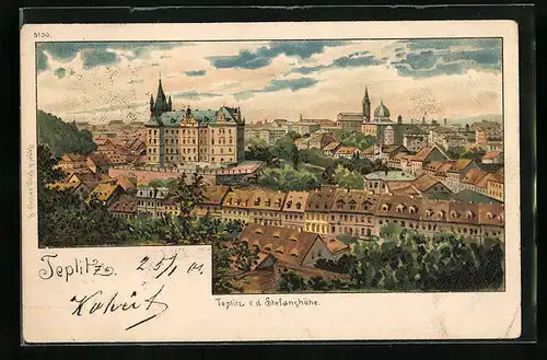 AK Teplitz, Teilansicht von der Stefanshöhe