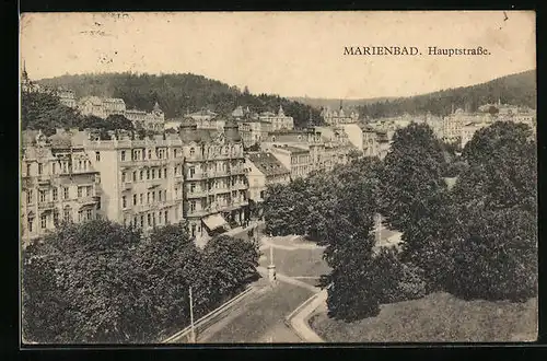 AK Marienbad, Hauptstrasse mit Bäumen