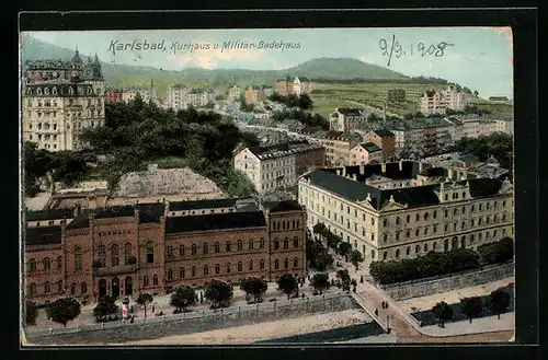 AK Karlsbad, Kurhaus und Militär-Badehaus