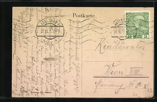 AK Karlsbad, Mühlbrunnenquai mit Strassen Kreuz- und Sprudelgasse