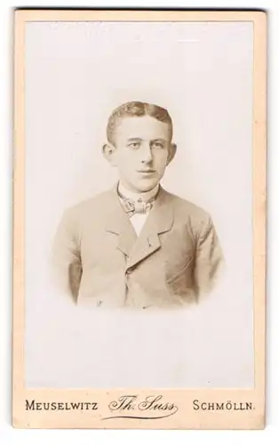 Fotografie Th. Suss, Meuselwitz, Georgenstrasse, Jüngling mit Mittelscheitel und abstehenden Ohren