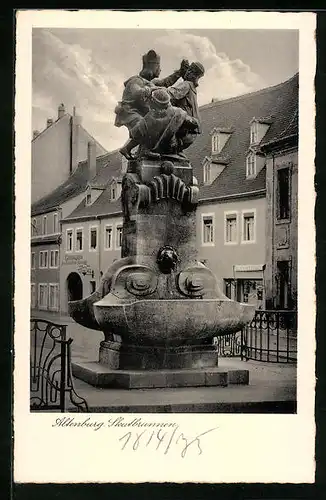 AK Altenburg, Skatbrunnen mit Hotel und Friseur