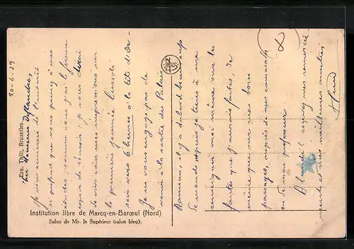 AK Marcq-en-Baroeul, Institution libre de Marcq-en Baroeul - Salon de Mr. le Superieur (salon bleu)