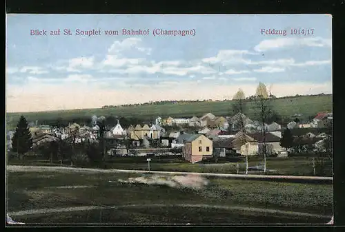 AK St. Souplet, Ortsansicht vom Bahnhof aus