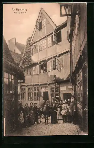 AK Hamburg, Strasse Anberg 8 mit Anwohnern