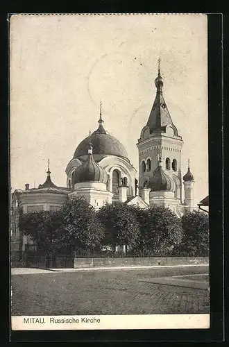 AK Mitau, Russische Kirche mit Strassenpartie