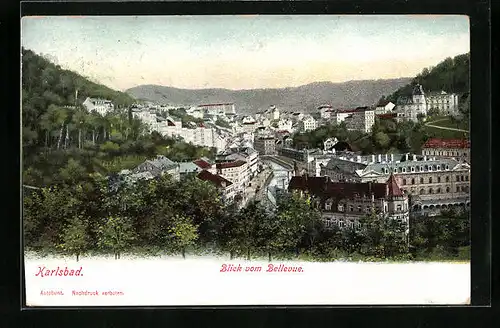 AK Karlsbad, Blick vom Bellevue auf den Ort