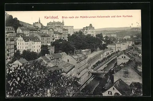 AK Karlsbad, Blick anch der Mühlbrunnen-Kolonnade und dem Kurhaus