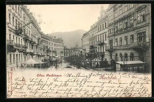 AK Karlsbad, Blick in die obere Parkstrasse