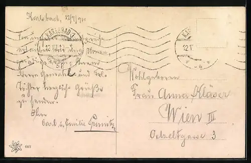 AK Karlsbad, Passanten am Marktplatz