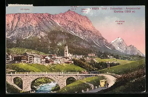 AK Cortina, Ampezzotal mit Mte Faloria, Pta Nera und Mte Antelao, Dolomiten