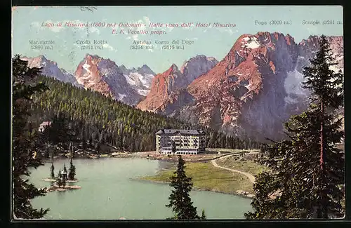 AK Misurina, Lago di Misurina Dolomiti, Italia visto dall` Hotel Misurina, Croda Rotta, Corno del Doge & Fopa
