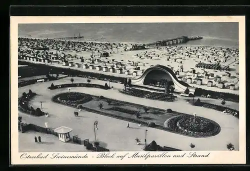 AK Swinemünde, Blick auf Musikpavillon und Strand