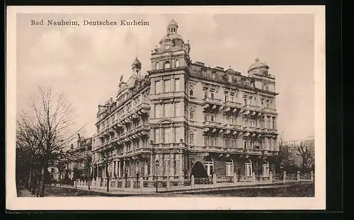 AK Bad Nauheim, Deutsches Kurheim mit Strassenpartie und winterlichen Bäumen