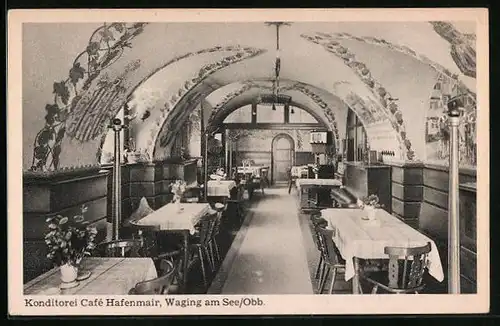 AK Waging am See /Obb., Konditorei Café Hafenmair, Innenansicht