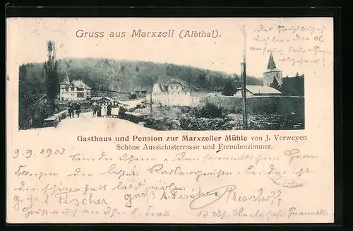 AK Marxzell im Albtal, Teilansicht mit Gasthaus und Pension zur Marxzeller Mühle